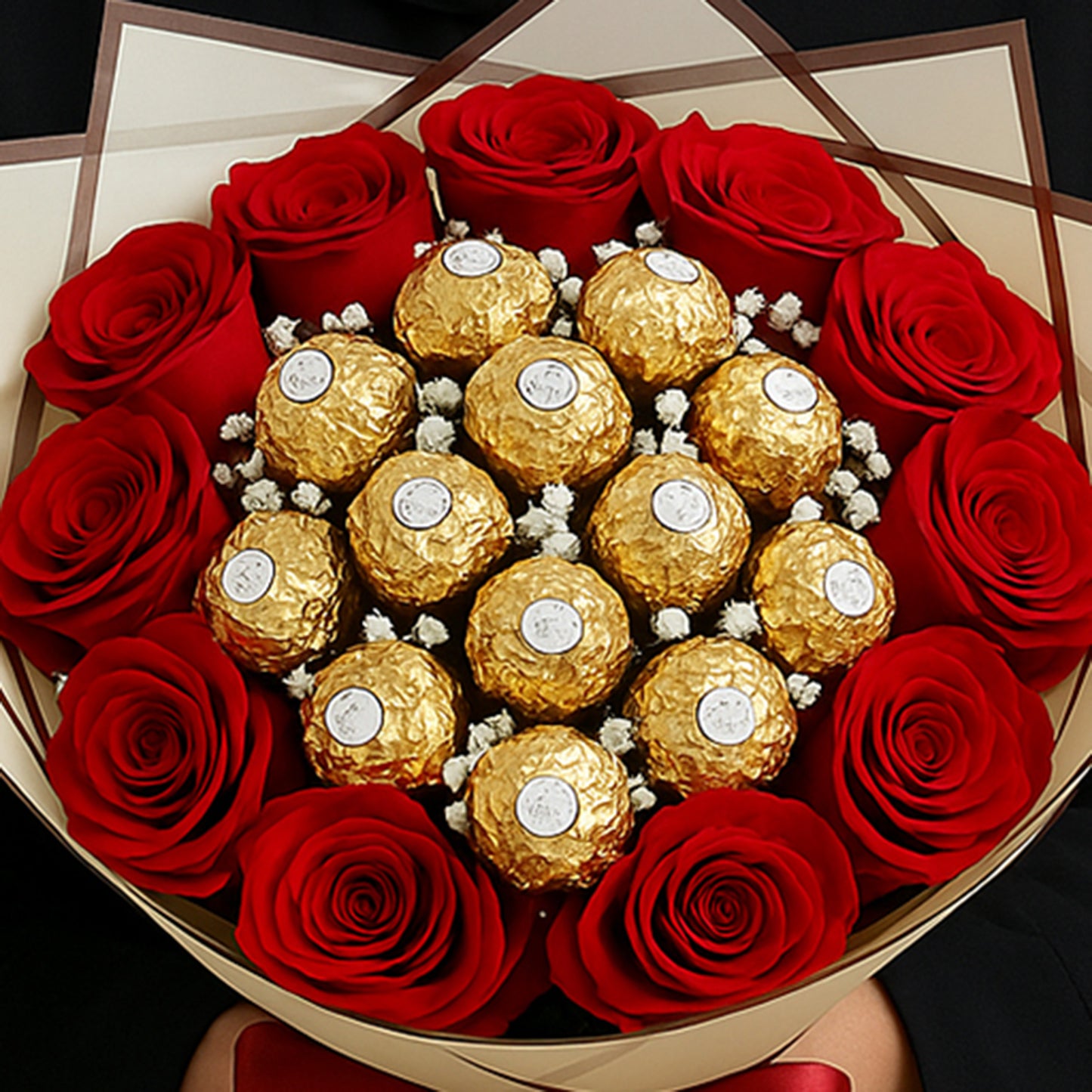 Elegant Red Rose and Ferrero Rocher Bouquet – Perfect Gift of Love