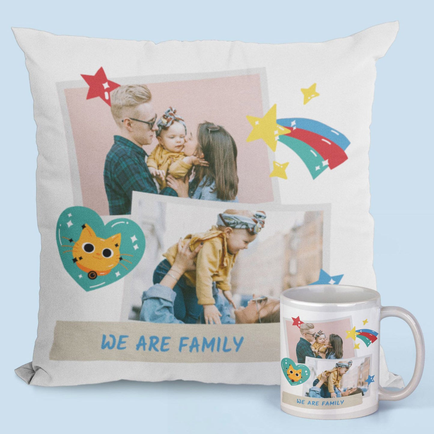 Custom Family Photo Mug and Cushion Set – Perfect Gift for Loved Ones