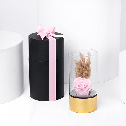 Exquisite Luxury Pink Forever Rose in Elegant Glass Vase