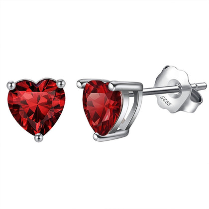 Elegant Heart Glow Silver Earrings with Red Crystals