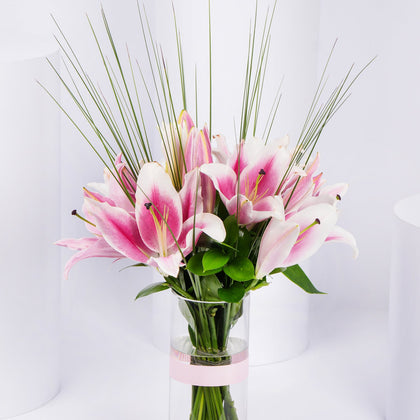 Elegant 'Love You Mom' Pink Lily Floral Arrangement