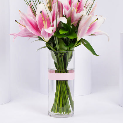 Elegant 'Love You Mom' Pink Lily Floral Arrangement